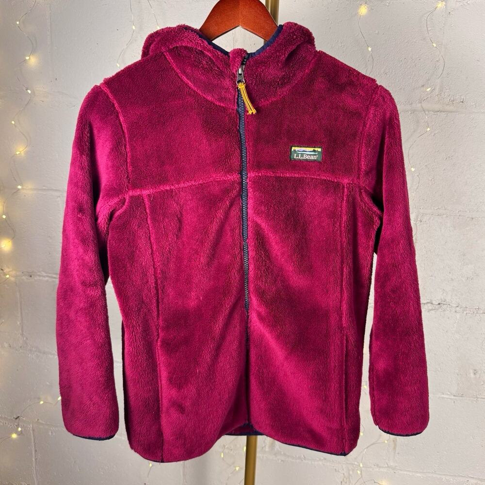 l.l.bean women's L 14-16 magenta plush fleece full zip hooded jacket